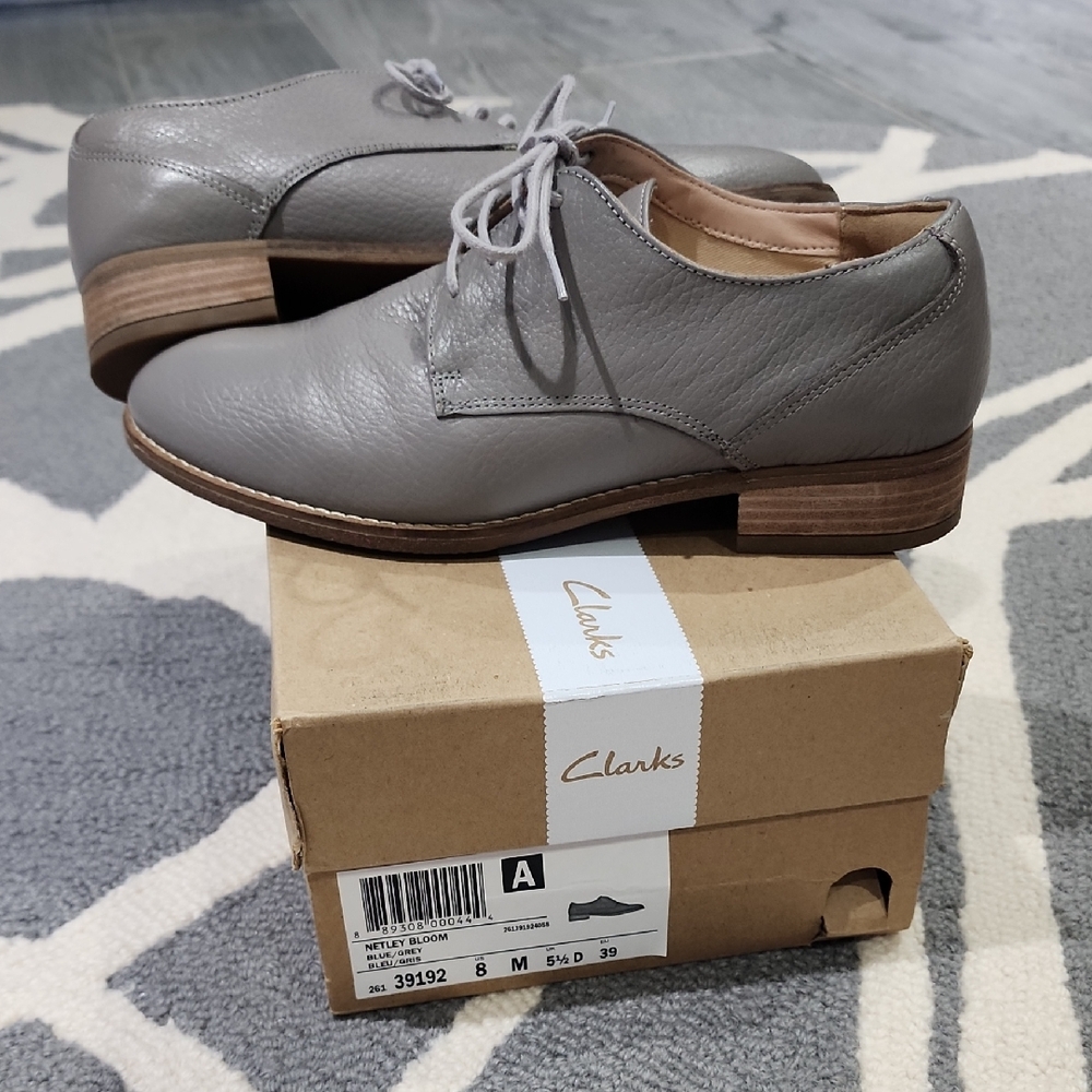 Clarks Gray Leather Derby Shoes